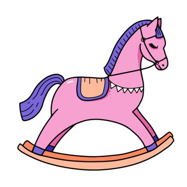 Sallanan at. Çocuk oyuncağı. Sevimli klasik ahşap salıncak. Vektör illüstrasyonu