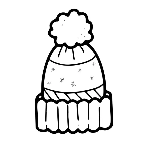 Warme Winter-Strickmütze mit Bommel im Doodle-Stil — Stockvektor