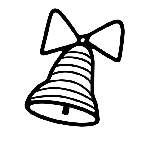 Campana a righe con fiocco in stile doodle — Vettoriale Stock