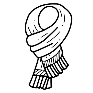 Püsküllü sıcak kış eşarbı. Doodle stili çizim çizimi