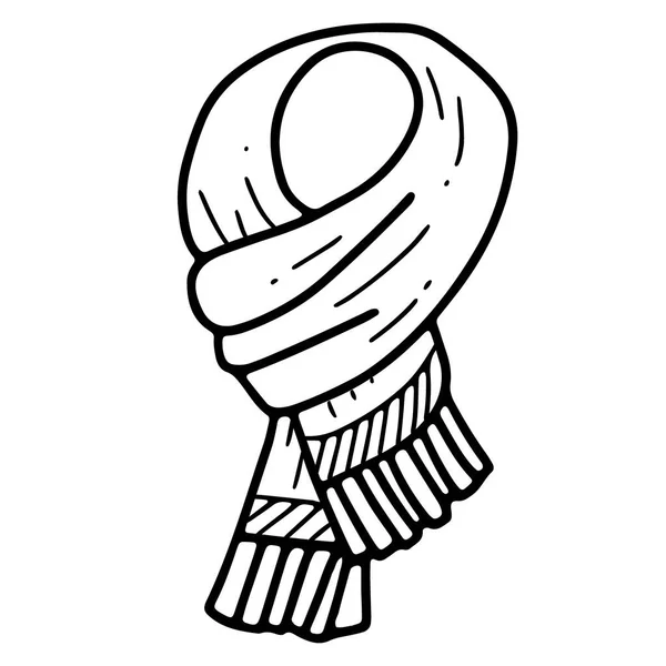 Теплий зимовий шарф з бахромою. Ілюстрація штрихування стилю Doodle — стоковий вектор