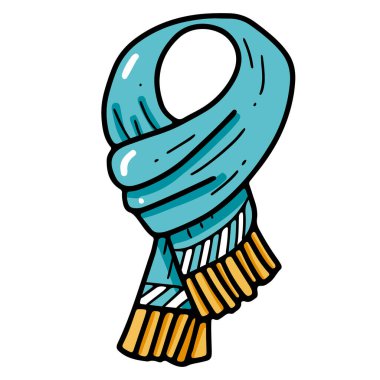 Püsküllü sıcak kış eşarbı. Doodle stili çizim çizimi