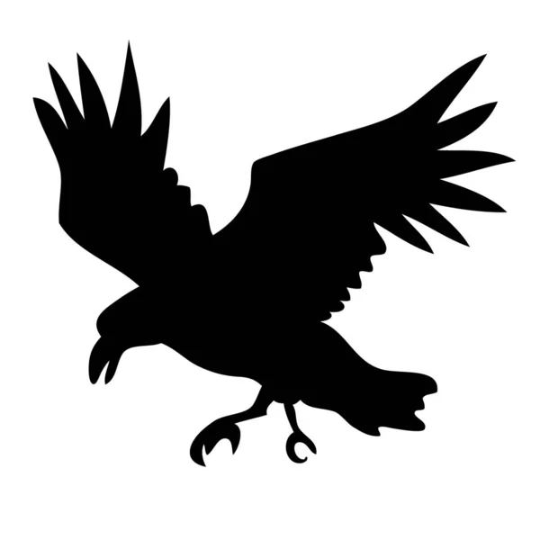 Silueta realista del vector del cuervo para el icono. Estilo dibujado a mano — Vector de stock