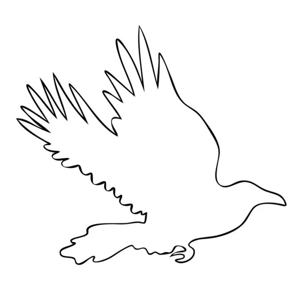 Silhouette vettoriale corvo realistica per icona. Stile disegnato a mano — Vettoriale Stock