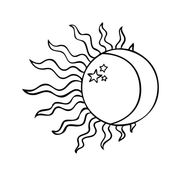 Símbolos esotéricos do sol. Sinais celestes. Ilustração vetorial desenhada à mão — Vetor de Stock