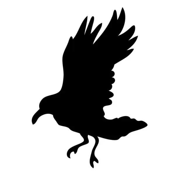 Silueta realista del vector del cuervo para el icono. Estilo dibujado a mano — Vector de stock