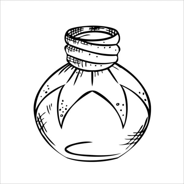Garrafa vetorial isolada. Linha arte vazio frasco de vidro transparente, garrafa, frasco. —  Vetores de Stock