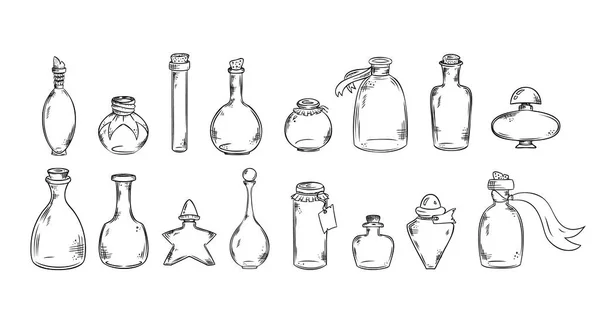 Conjunto de arte de linha vetorial: frascos, garrafas, frascos. — Vetor de Stock