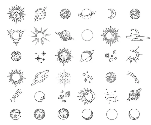 Эзотерические символы с луной и солнцем. Небесные знаки. Векторная иллюстрация — стоковый вектор