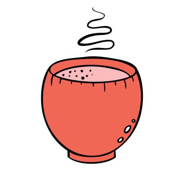 Güzel bir bardak sıcak içecek. Karalama biçiminde vektör illüstrasyonu