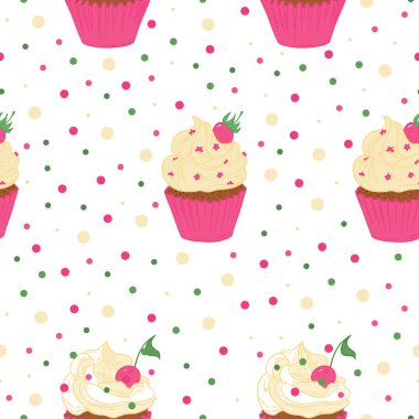 Keklerle kusursuz desen. Kumaş veya ambalaj için tatlı pişirme deseni