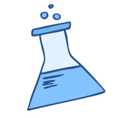 Sıvı ile test tüpü. Kimyasal ekipman. El çizimi vektör illüstrasyonu.