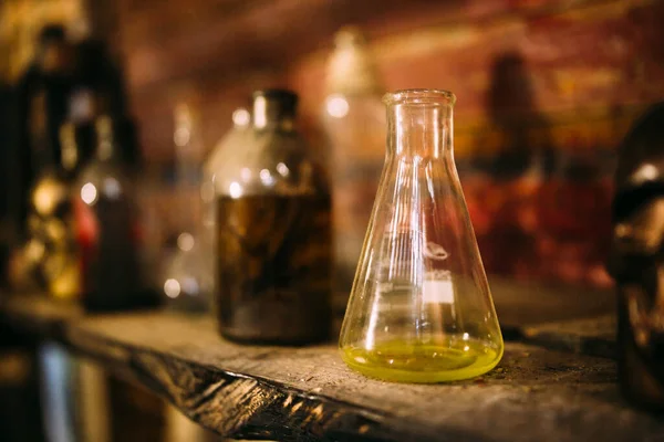 Antique medical bottle. Dark mystery halloween concept — Stock Photo, Image