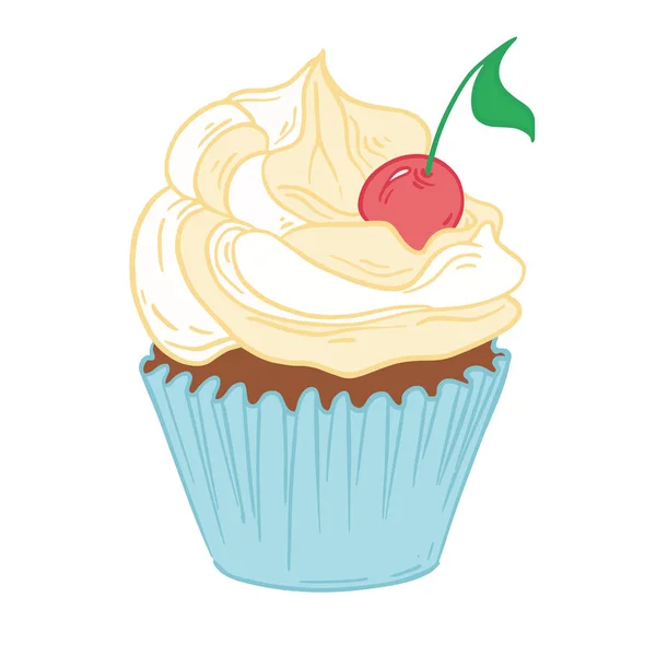 Εορταστική Cupcake με κρέμα και διακοσμήσεις γενεθλίων — Διανυσματικό Αρχείο