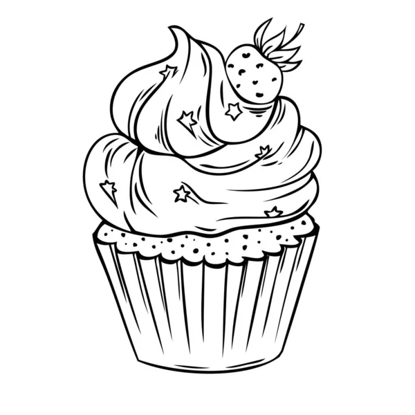 Festlig Cupcake med grädde och födelsedagsdekorationer — Stock vektor