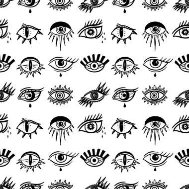 Kötülük Gören Göz sembolü. Doğaüstü mistik amblem, grafik tasarım. 