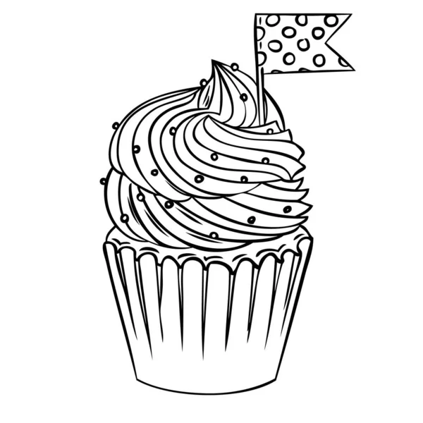 クリームと誕生日の装飾が施されたお祭りカップケーキ — ストックベクタ