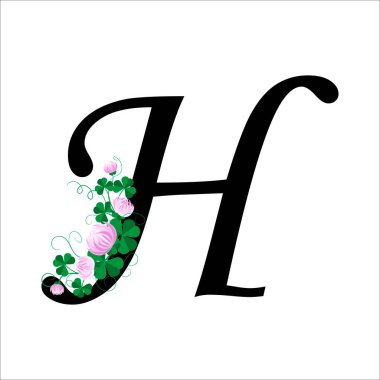 Beyaz arkaplanda çiçek desenli H harfi.