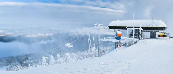 Winter Landscape Polish Mountains Sudetes Ski Lift Czarna Gora Mountain — Stock Photo, Image