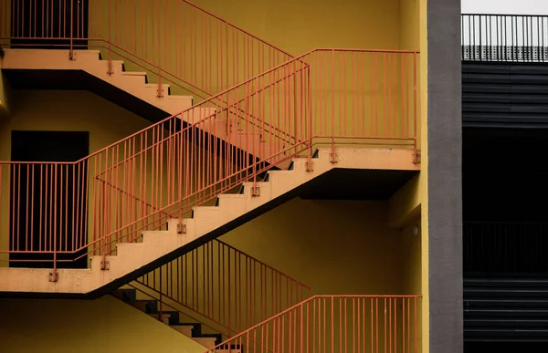 Fire escape. Outdoor metal stair of building.