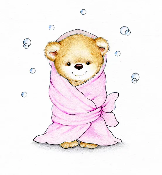 Αρκουδάκι, τυλιγμένο σε κουβέρτα ροζ — Φωτογραφία Αρχείου