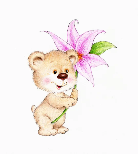 Teddy Bear with flower — Stock Photo, Image