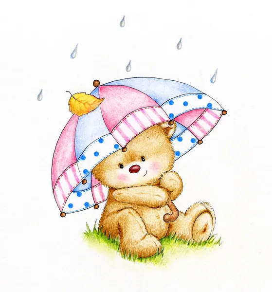 oyuncak ayı şemsiye ile