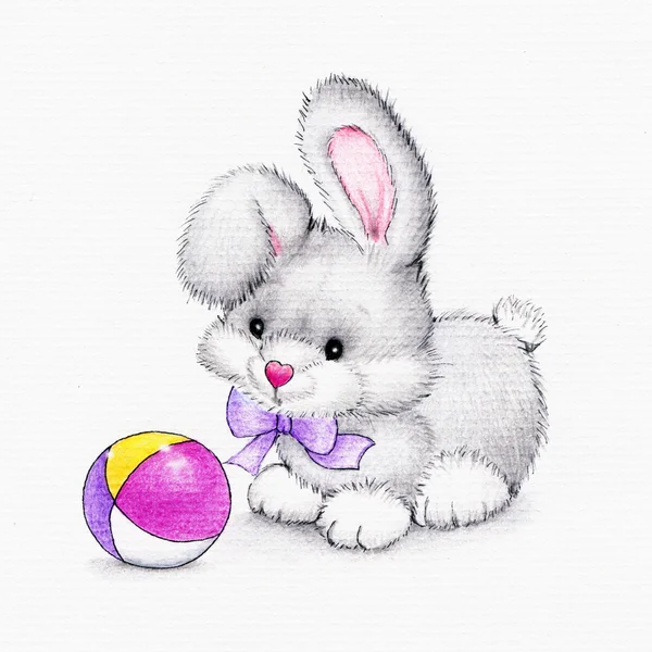 Ładny królik z piłką — Zdjęcie stockowe
