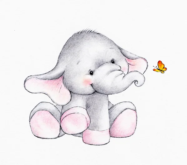 Lindo elefante con mariposa — Foto de Stock