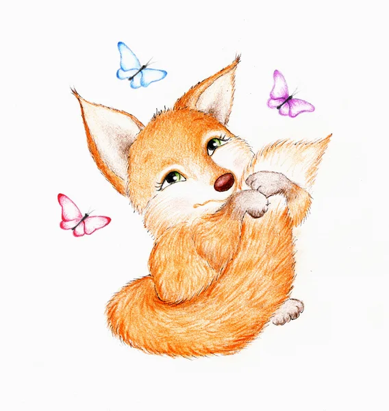 Legrační fox se motýl — Stock fotografie
