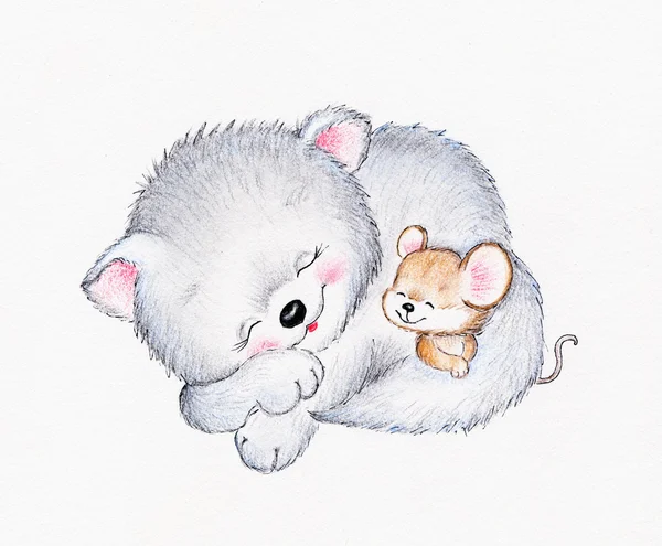 Gatinho e rato — Fotografia de Stock