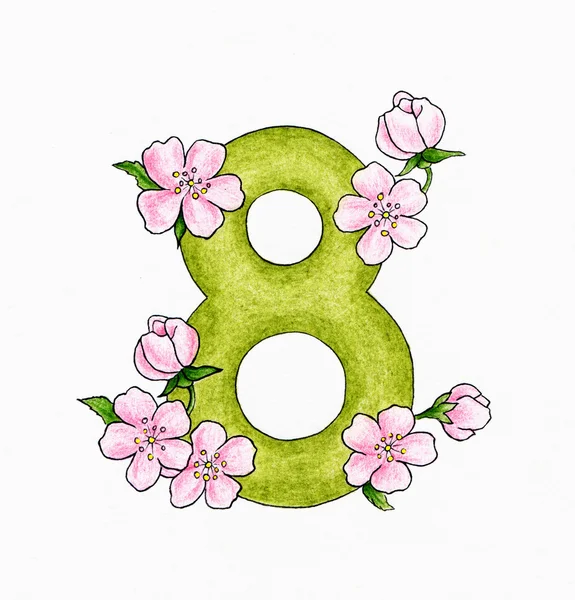 Number 8 and flowers — Stock Photo, Image