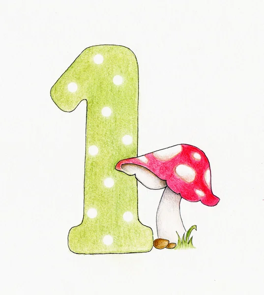 Number one and mushroom — Stock Photo, Image