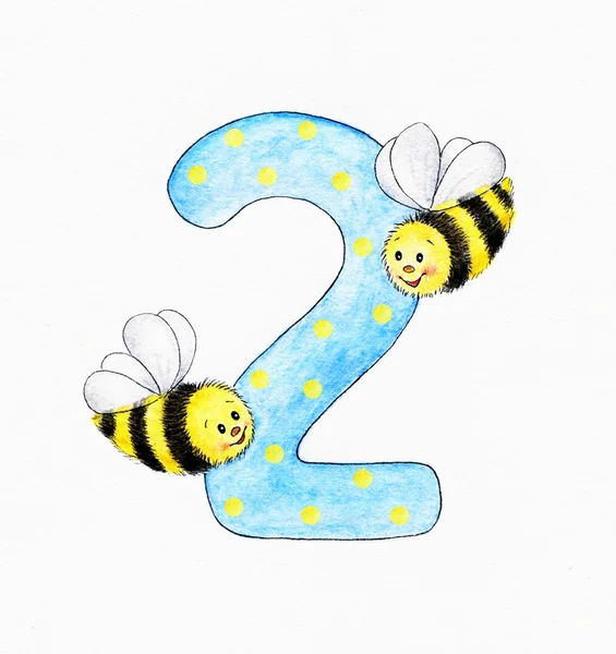 Number two and two bees — Stock Photo, Image