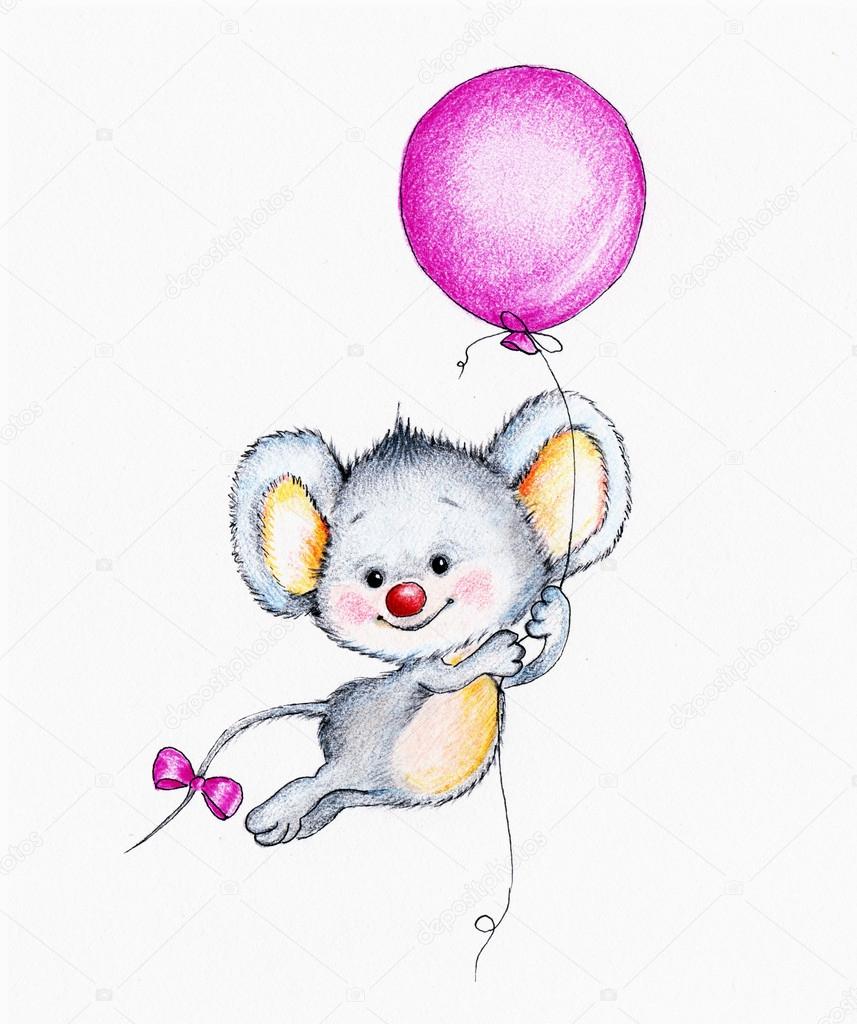 Süße Maus auf Ballon fliegen — Stockfoto © Tchumak 38181869