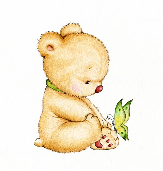 Cute Teddy bear with butterfly — Stock Photo, Image