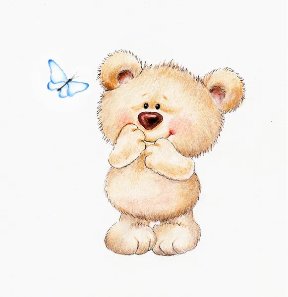 Cute Teddy bear and butterfly — Stock Photo, Image