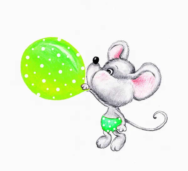 Cute mouse blowing balloon — Stock Photo, Image