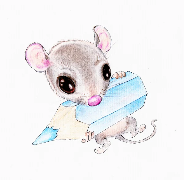 Rato bonito com lápis — Fotografia de Stock