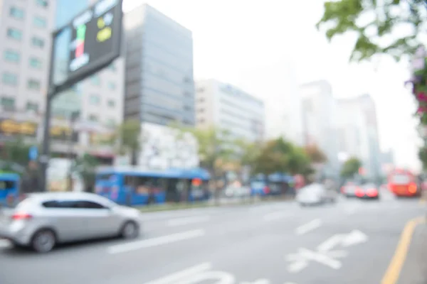 Brouillé Bus Voitures Circulation Sur Route Dans Ville Utiliser Pour — Photo