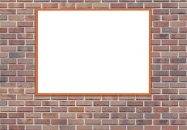 Tuğla duvardaki boş reklam panosu, modelleme, ürün sergisi ya da sanat eserleriniz için kullanılabilir