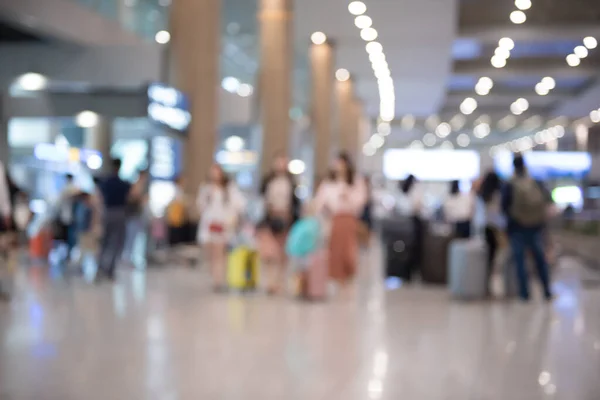 Blurred Group People Crowd Traveler Tourists Baggages Walking Airport Corridor — Fotografia de Stock
