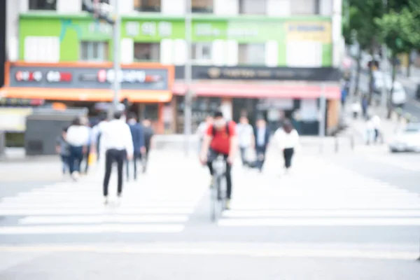 Blurred Crowd Anonymous People Commuters Walking Pedestrian Crossing Street Zebra — Photo