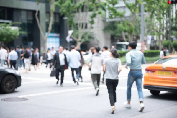 Blurred Crowd Anonymous People Businessmen Walking Crossing Road Zebra Crossing — Photo
