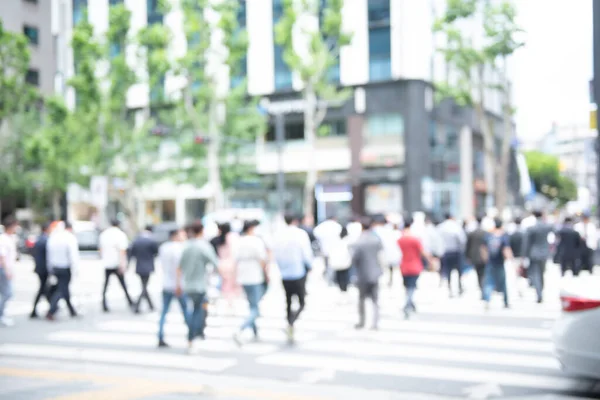 Blurred Background Crowd Anonymous People Walking Pedestrian Waiting Traffic Light — Photo