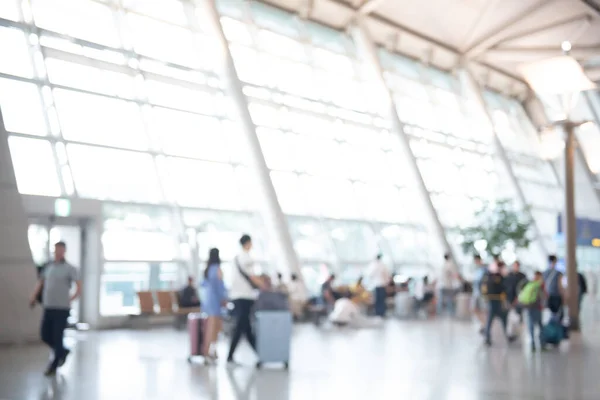 Blurred Background People Passengers Baggages Suitcase Walking Airport Terminal — Fotografia de Stock