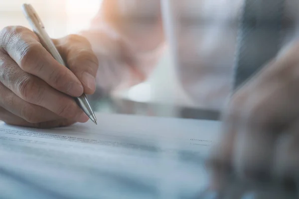 Work Process Deal Concept Businessman Pen Hand Reading Official Business — Foto Stock