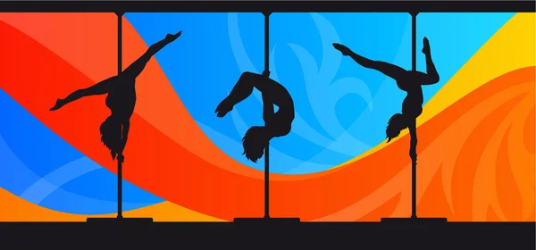 Silhouetten van pool dansers op abstracte achtergrond — Stockvector