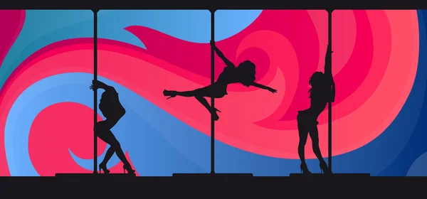 Silhouette di ballerini pole esotici su sfondo astratto — Vettoriale Stock