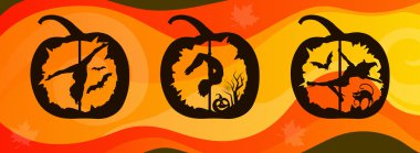 Silhouettes of Pole Dancers Carved in Halloween Pumpkin on abstract background clipart